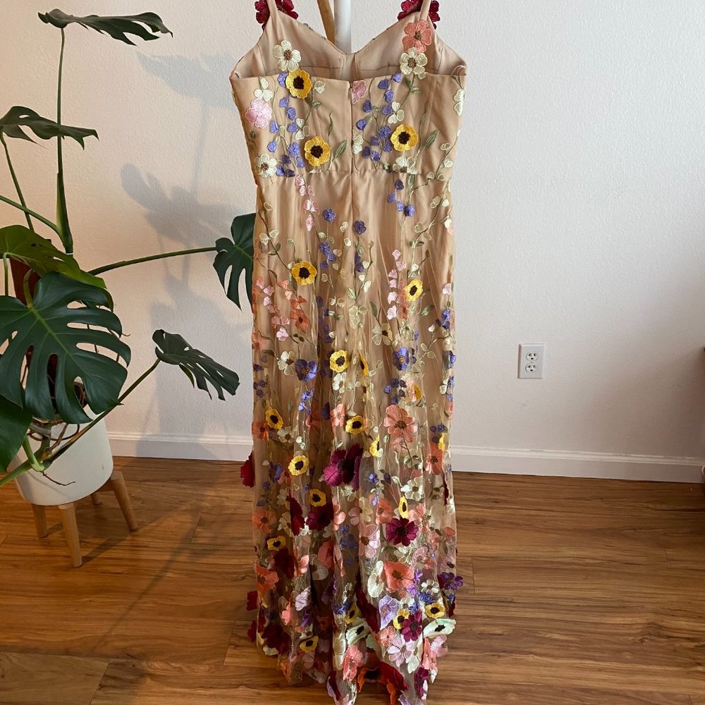 Embroidered Floral Maxi Dress in Cream and Multicolor - Picture 6 of 7